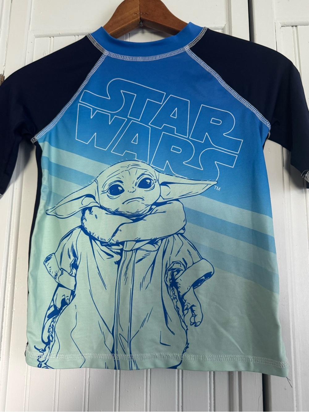 Star Wars Kids Blue Gradient Grogu Rashguard with Navy Sleeves